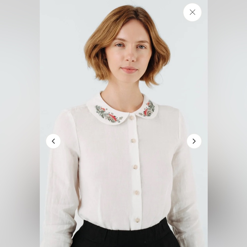 Linen Sondeflor Mushroom Embroidery Shirt NWT